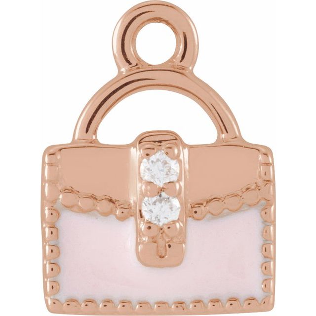 14K Yellow Or White Or Rose Gold Round1Mm Si1-Si2, G-H 8.97 X 6.7 Mm Polished Petite Pave .01 Ctw Natural Diamond Enamel Purse Dangle