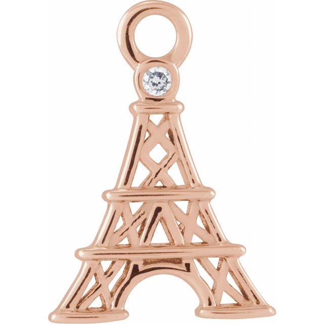 14K Yellow Or White Or Rose Gold Round1.1Mm Si1-Si2, G-H 8.78 X 3.5 Mm Polished Petite Pave .006 Ct Natural Diamond Eiffel Tower Dangle