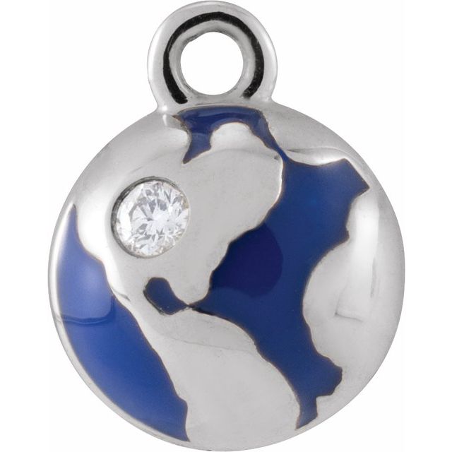 14K Yellow Or White Or Rose Gold Round1.5Mm Si1-Si2, G-H 8.9 X 7.08 Mm Polished Petite Pave .015 Ct Natural Diamond Enamel Globe Dangle