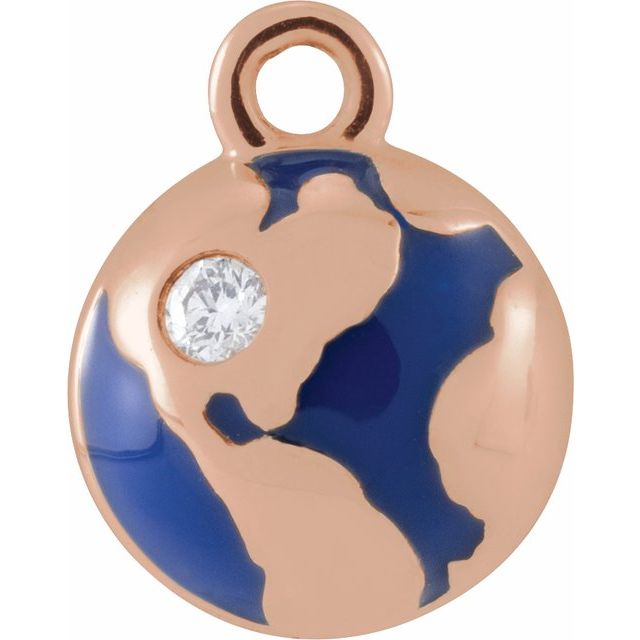 14K Yellow Or White Or Rose Gold Round1.5Mm Si1-Si2, G-H 8.9 X 7.08 Mm Polished Petite Pave .015 Ct Natural Diamond Enamel Globe Dangle