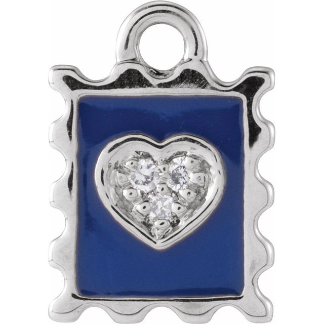 14K Yellow Or White Or Rose Gold Round.9Mm Si1-Si2, G-H 8.77 X 6.18 Mm Polished Petite Pave 0.015 Ctw Natural Diamond Enamel Stamp Dangle
