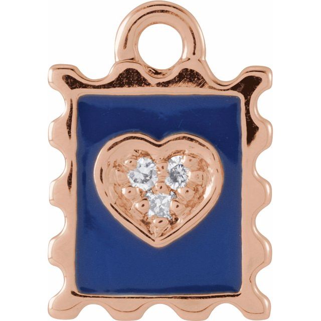 14K Yellow Or White Or Rose Gold Round.9Mm Si1-Si2, G-H 8.77 X 6.18 Mm Polished Petite Pave 0.015 Ctw Natural Diamond Enamel Stamp Dangle