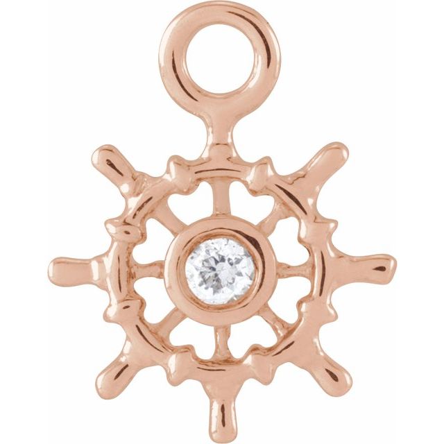 14K Yellow Or White Or Rose Gold Round1.3Mm Si1-Si2, G-H 8.82 X 6.9 Mm Polished Petite Pave .01 Ct Natural Diamond Ship Wheel Dangle