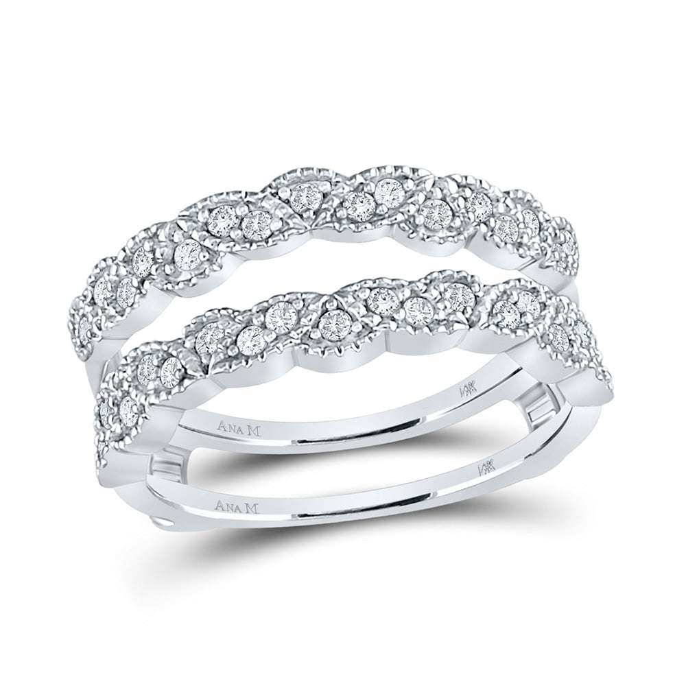14K White Gold Womens Round Diamond Milgrain Solitaire Enhancer Wedding Band 1/3 Cttw, Womens Size: 5-10