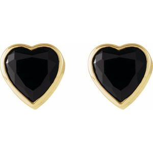 14K Yellow Gold Heart Shape 5 X 5 Mm Natural Onyx Bezel-Setstud Earrings