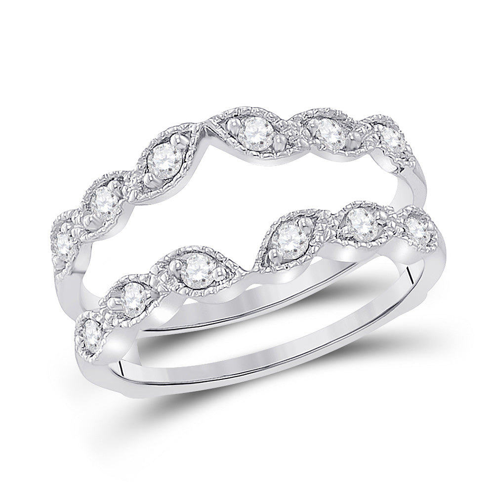14K White Gold Womens Round Diamond Milgrain Wrap Ring Guard Enhancer 1/3 Cttw, Womens Size: 5-10