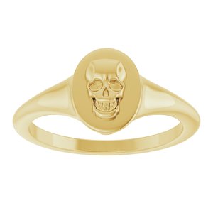 14K Yellow Gold 9.5 X 7.1 Mm Polished Skull Signet Ring Size 7