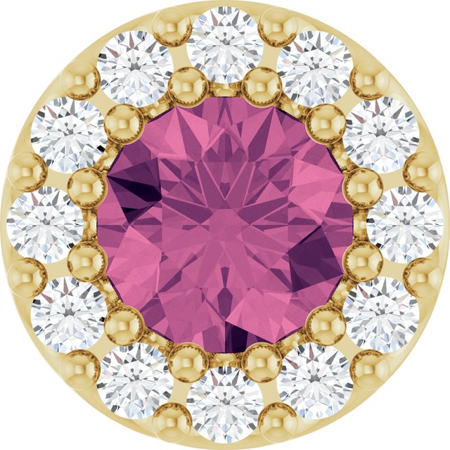 14K Yellow Or White Or Rose Gold Round I1, G-H Polished Natural Gemstone And Natural Diamond Halo-Style Pendant