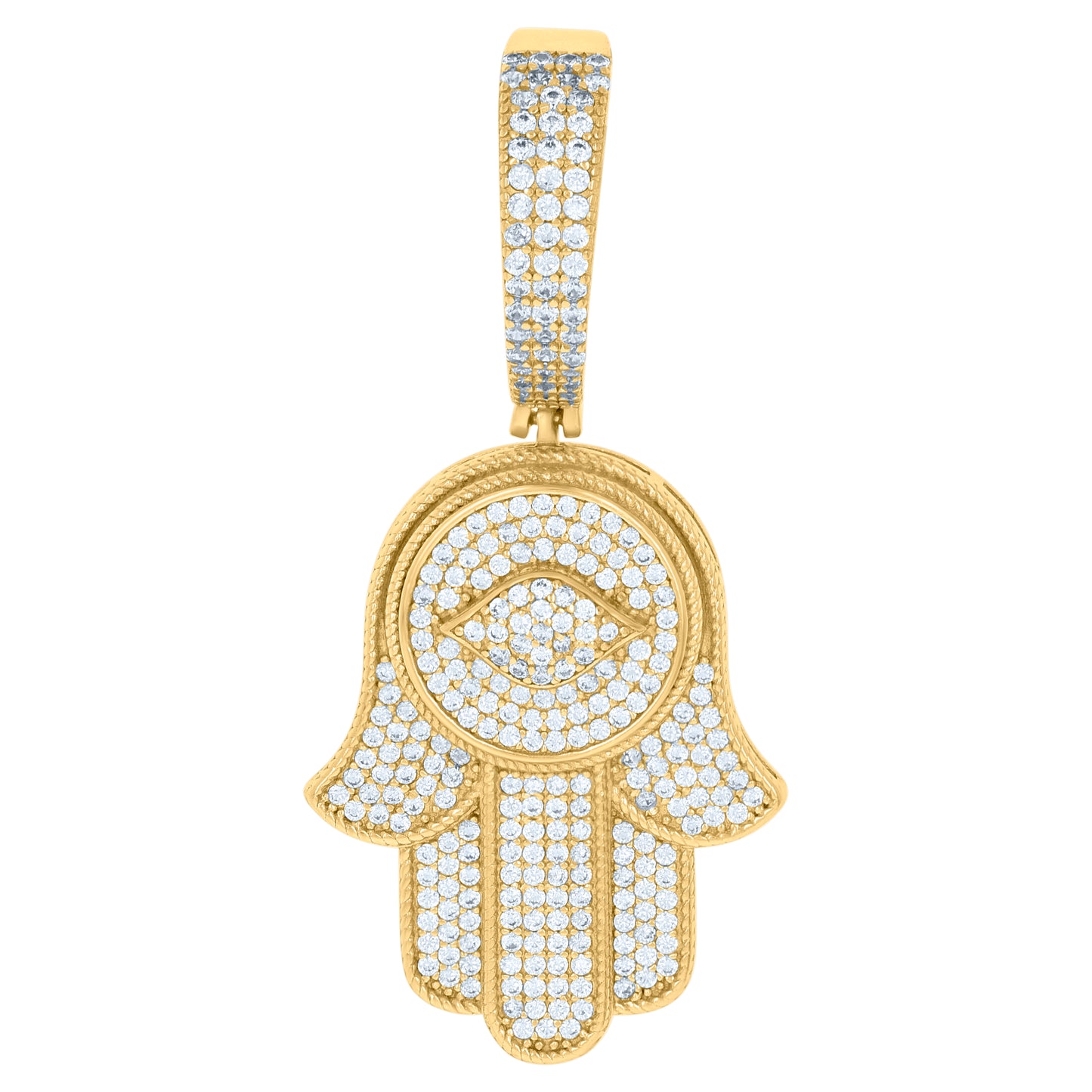 Sterling Silver Mens Cubic-Zirconia Hamsa Religious Charm Pendant