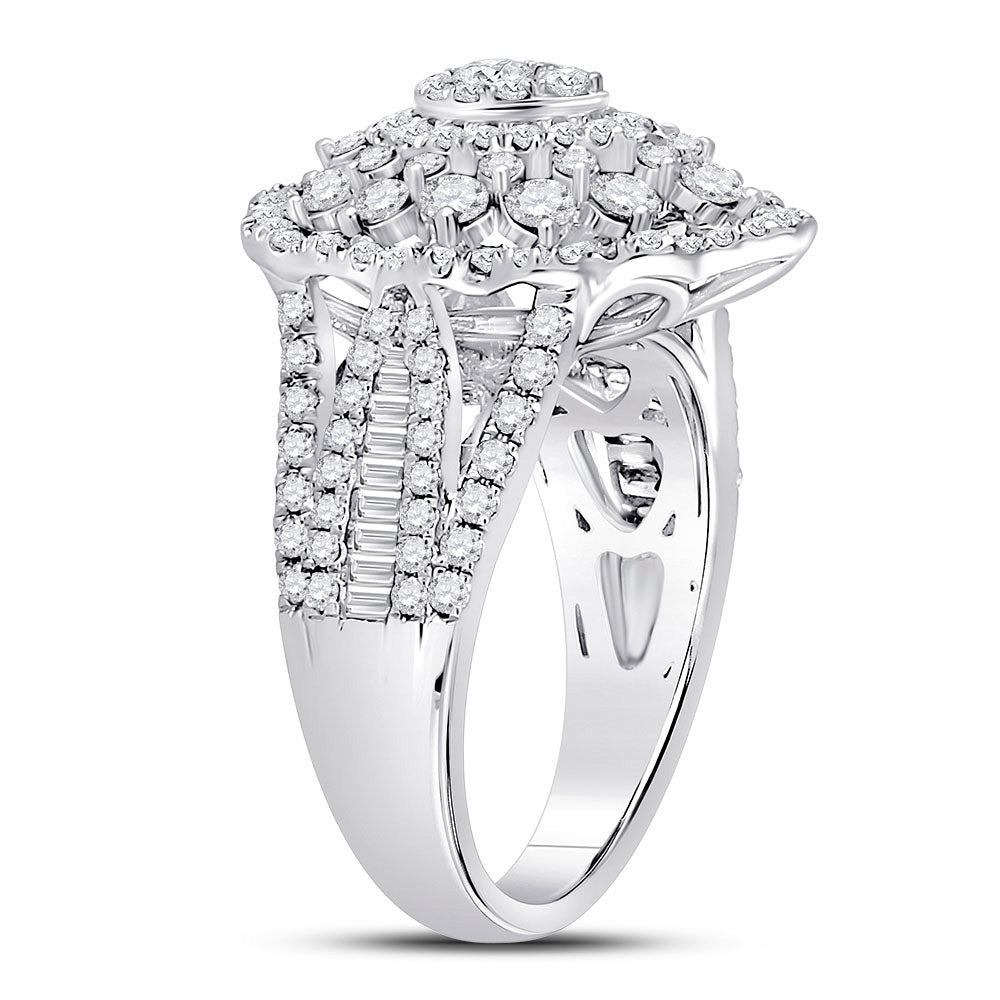 14K White Gold Round Diamond Cluster Pear Bridal Wedding Engagement Ring 1-3/4 Cttw, Womens Size: 5-10