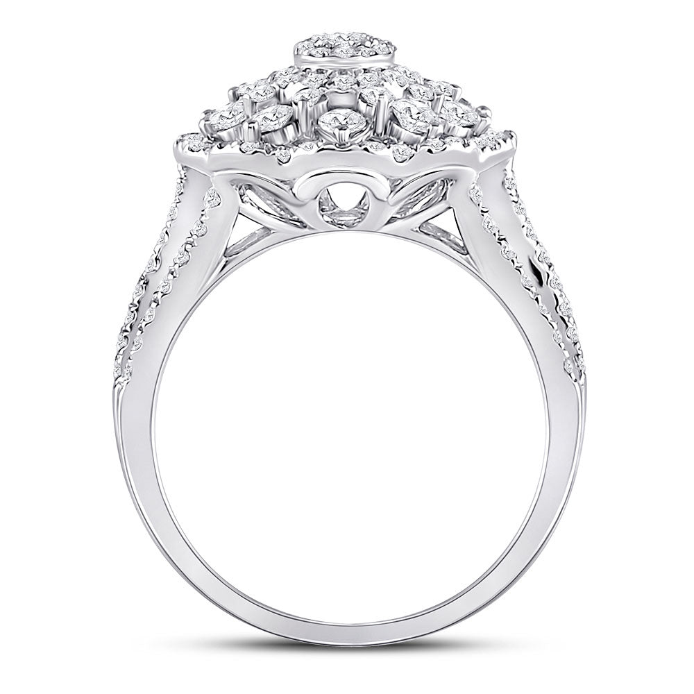14K White Gold Round Diamond Cluster Pear Bridal Wedding Engagement Ring 1-3/4 Cttw, Womens Size: 5-10
