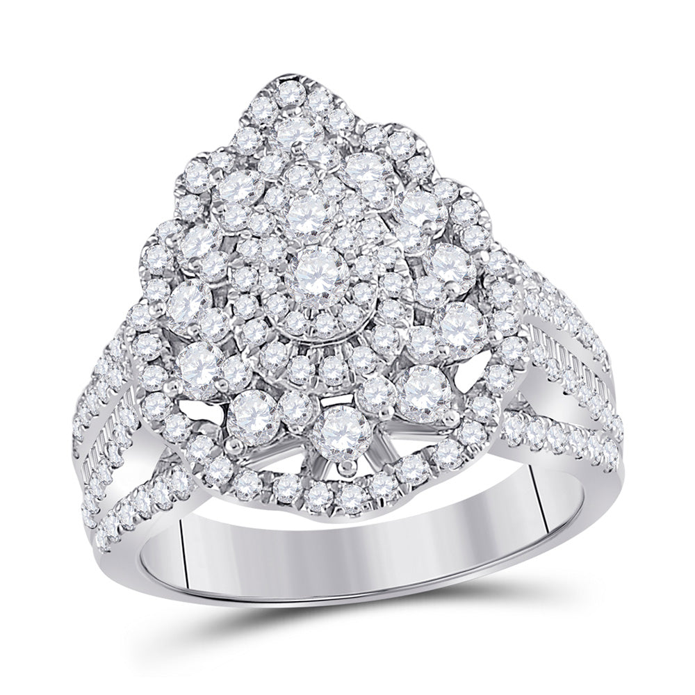 14K White Gold Round Diamond Cluster Pear Bridal Wedding Engagement Ring 1-3/4 Cttw, Womens Size: 5-10