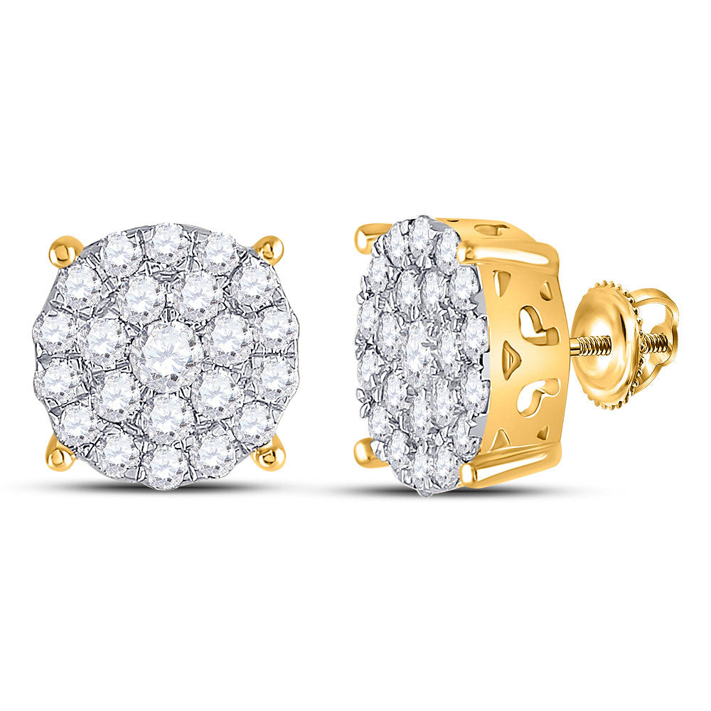 14K Yellow Gold Womens Round Diamond Cluster Earrings 2 Cttw