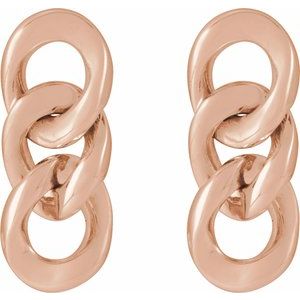 14K Rose Gold 14.4 X 5.3 Mm Pair Friction Backs Included Polished Curb Chain Link Earrings