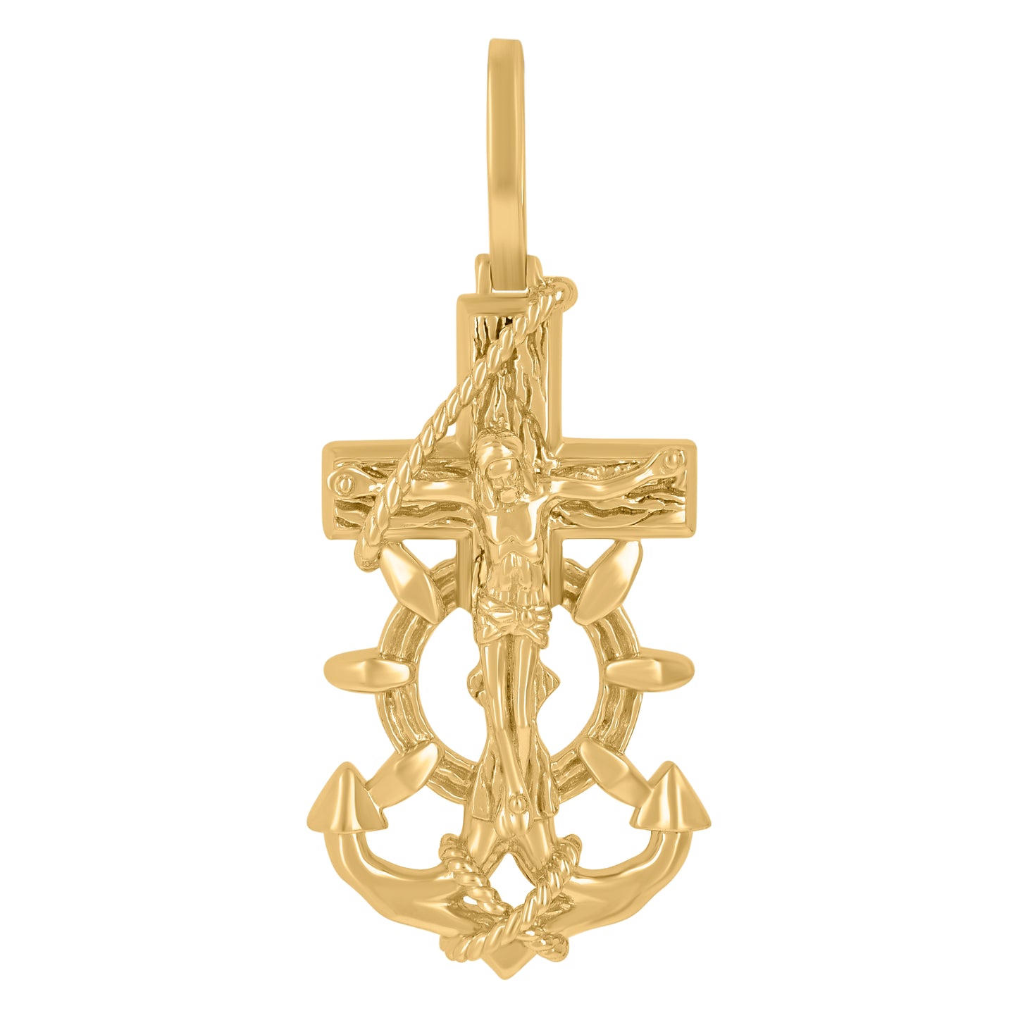 Sterling Silver Mens Anchor Crucifix Religious Charm Pendant