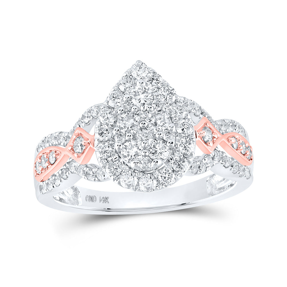14K Two-tone Gold Diamond Teardrop Cluster Bridal Wedding Engagement Ring 1 Cttw, Womens Size: 5-10