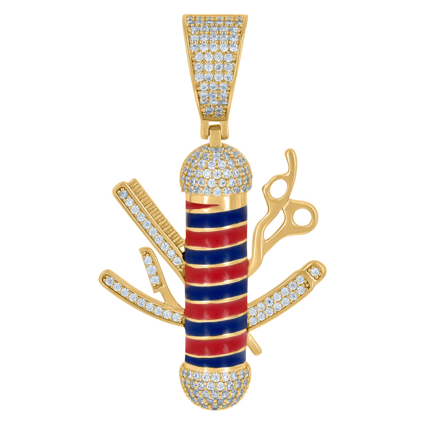 Sterling Silver Mens Cubic-Zirconia Barber's Pole Fashion Charm Pendant