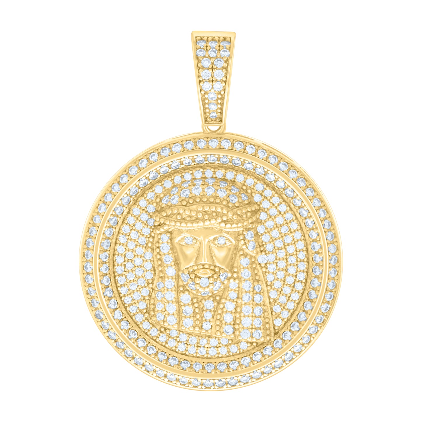 Sterling Silver Mens Cubic-Zirconia Jesus Religious Charm Pendant