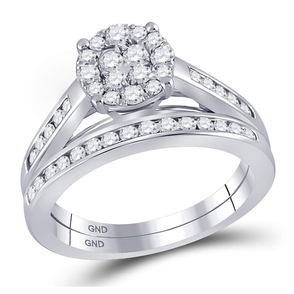10K White Gold Round Diamond Bridal Wedding Ring Band Set 3/4 Cttw, Womens Size: 5-10