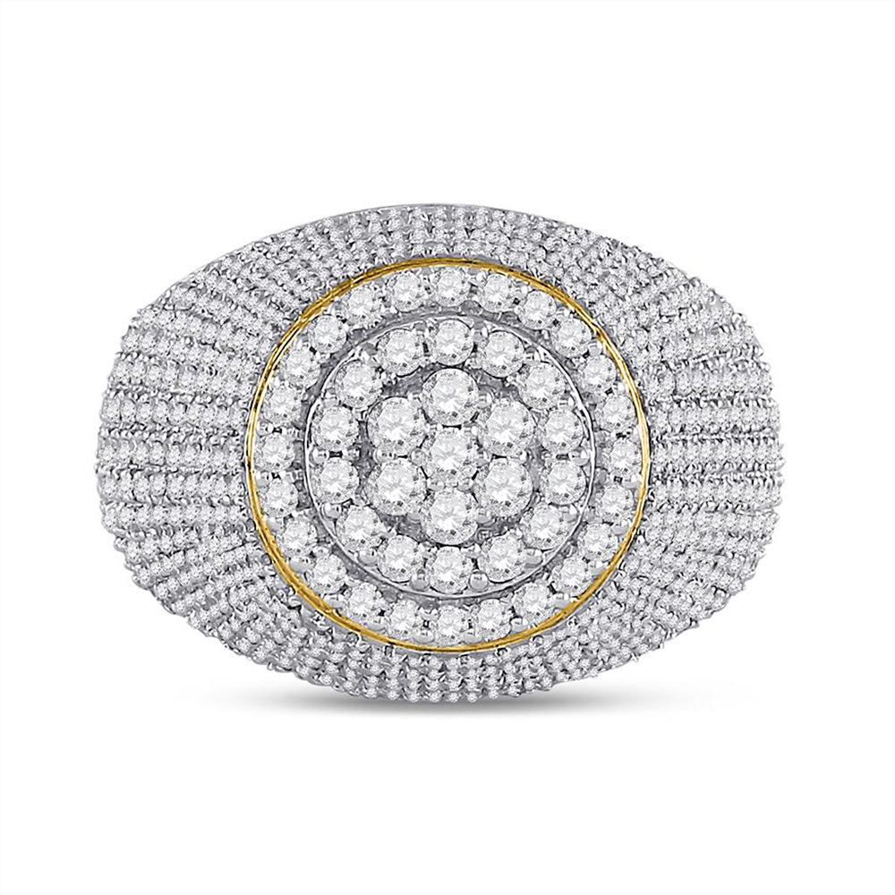10K Yellow Gold Mens Round Diamond Flower Cluster Ring 2 Cttw, Mens Size: 7-13