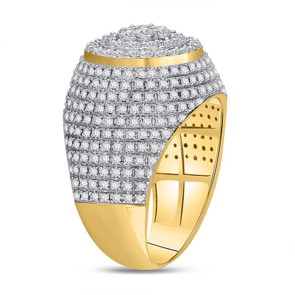 10K Yellow Gold Mens Round Diamond Flower Cluster Ring 2 Cttw, Mens Size: 7-13