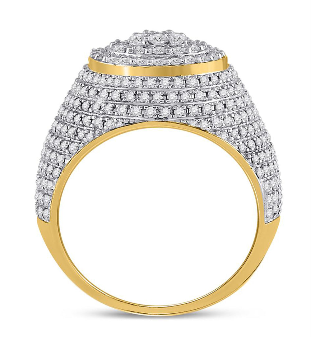 10K Yellow Gold Mens Round Diamond Flower Cluster Ring 2 Cttw, Mens Size: 7-13
