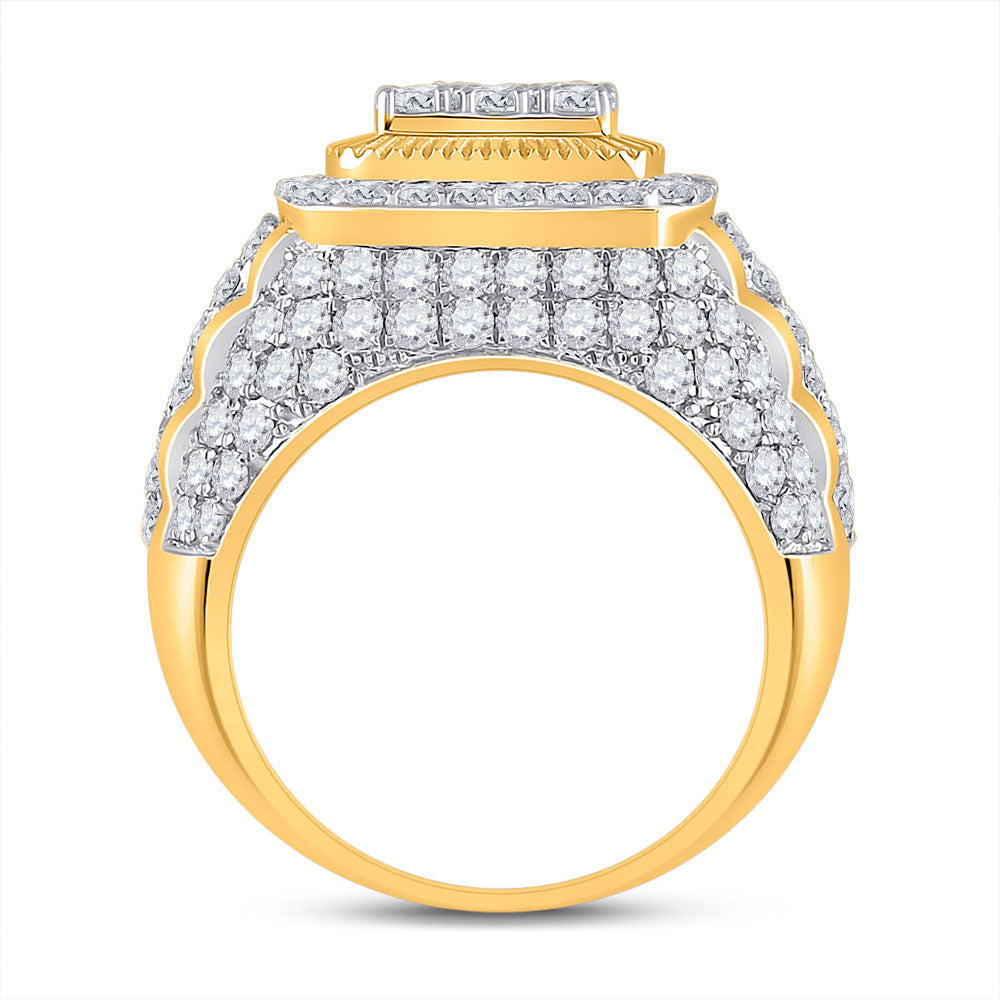 14K Yellow Gold Mens Round Diamond Ribbed Square Cluster Ring 5 Cttw, Mens Size: 7-13