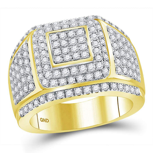 14K Yellow Gold Mens Round Diamond Cushion Cluster Ring 2-1/2 Cttw, Mens Size: 7-13