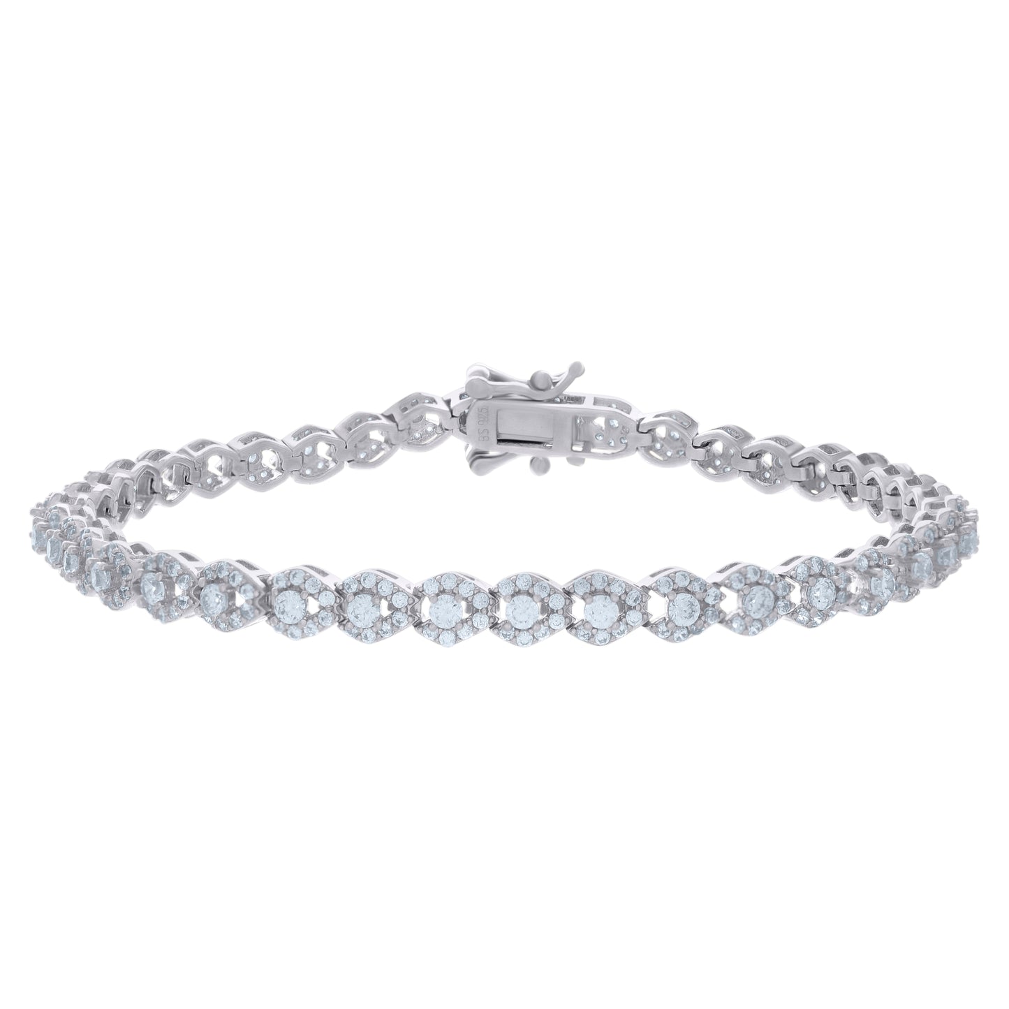 Sterling Silver Womens Cubic-Zirconia Fashion Link Bracelet Size 7 Inches
