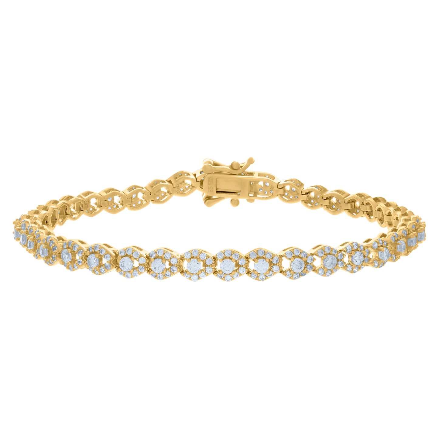 Sterling Silver Womens Cubic-Zirconia Fashion Link Bracelet Size 7 Inches