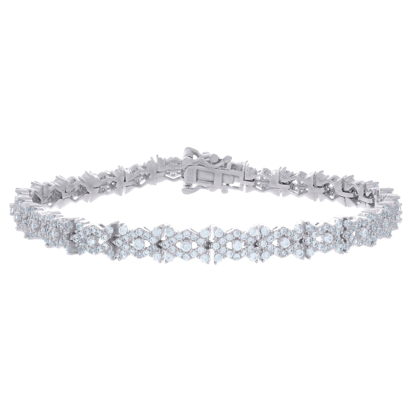 Sterling Silver Womens Cubic-Zirconia Fashion Link Bracelet Size 7 Inches
