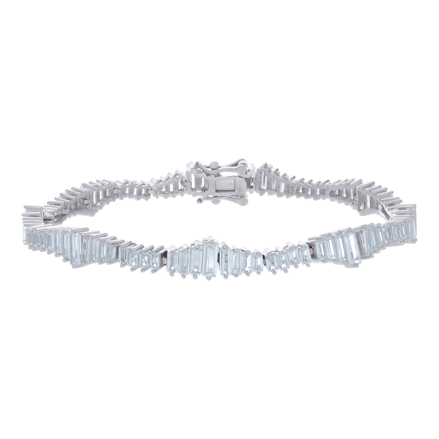 Sterling Silver Womens Baguette Cubic-Zirconia Fashion Link Bracelet Size 7 Inches