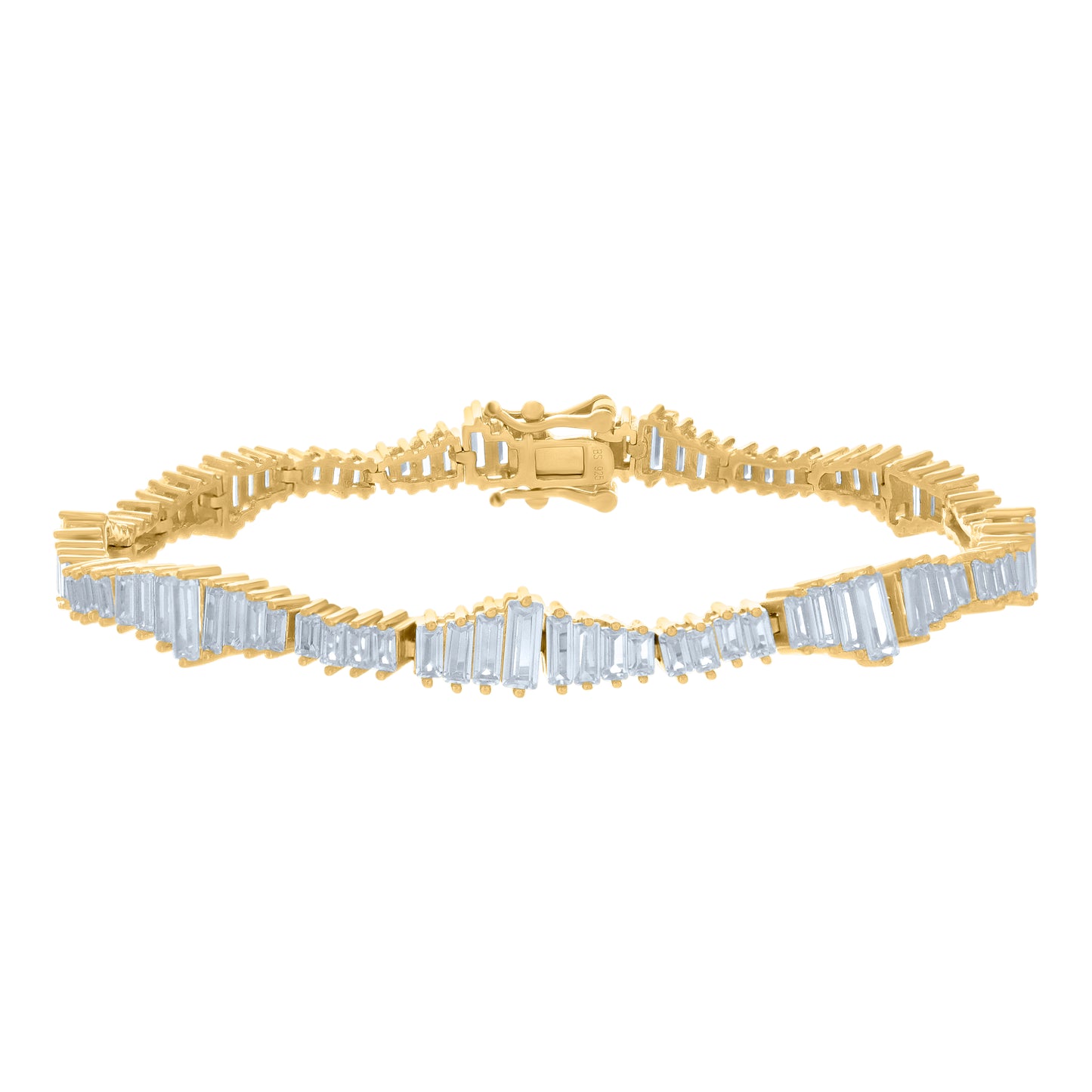 Sterling Silver Womens Baguette Cubic-Zirconia Fashion Link Bracelet Size 7 Inches