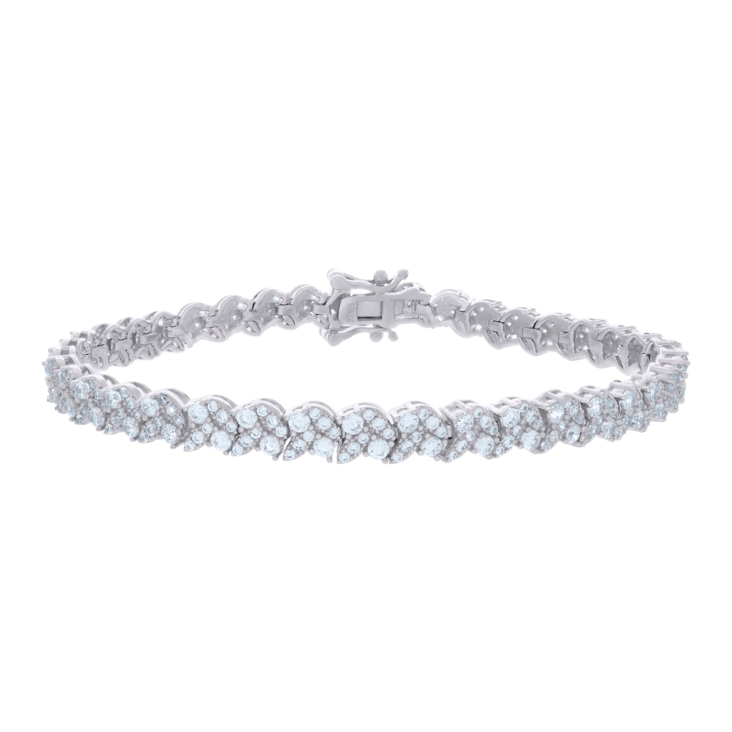 Sterling Silver Womens Cubic-Zirconia Fashion Link Bracelet Size 7 Inches