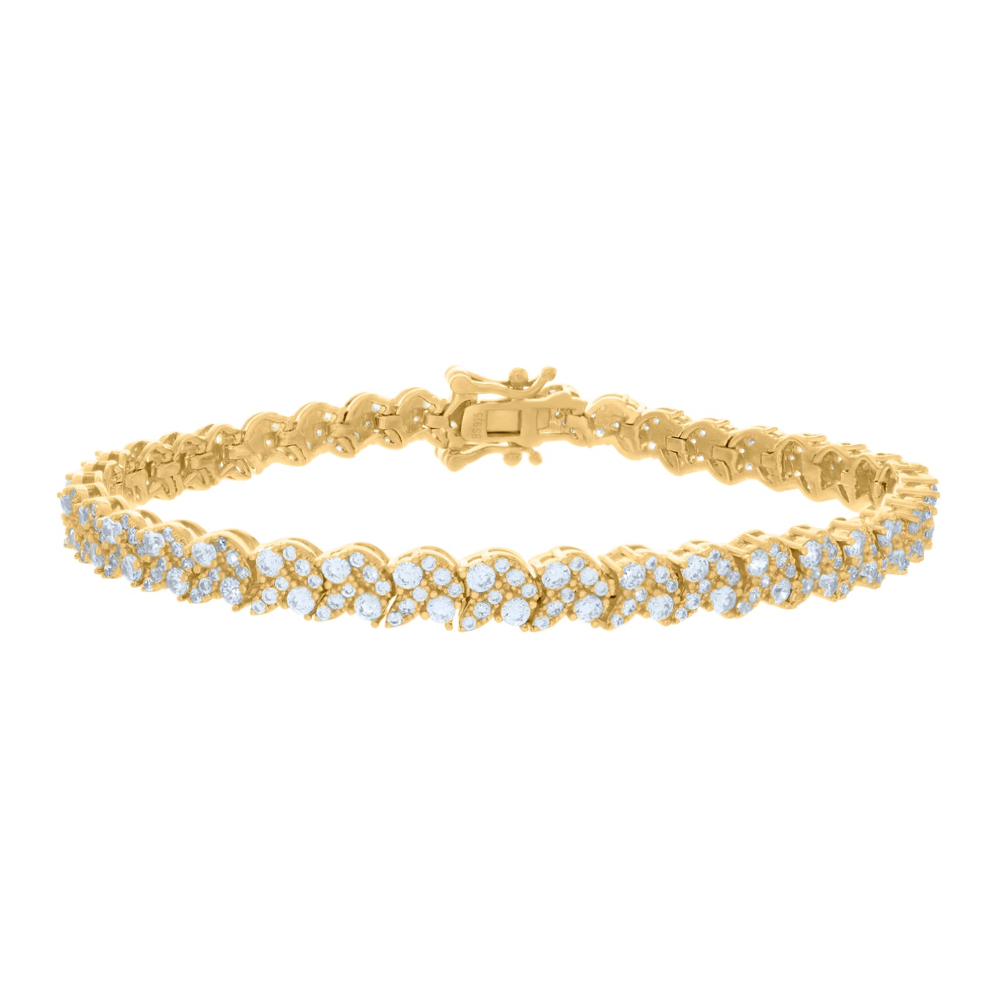 Sterling Silver Womens Cubic-Zirconia Fashion Link Bracelet Size 7 Inches