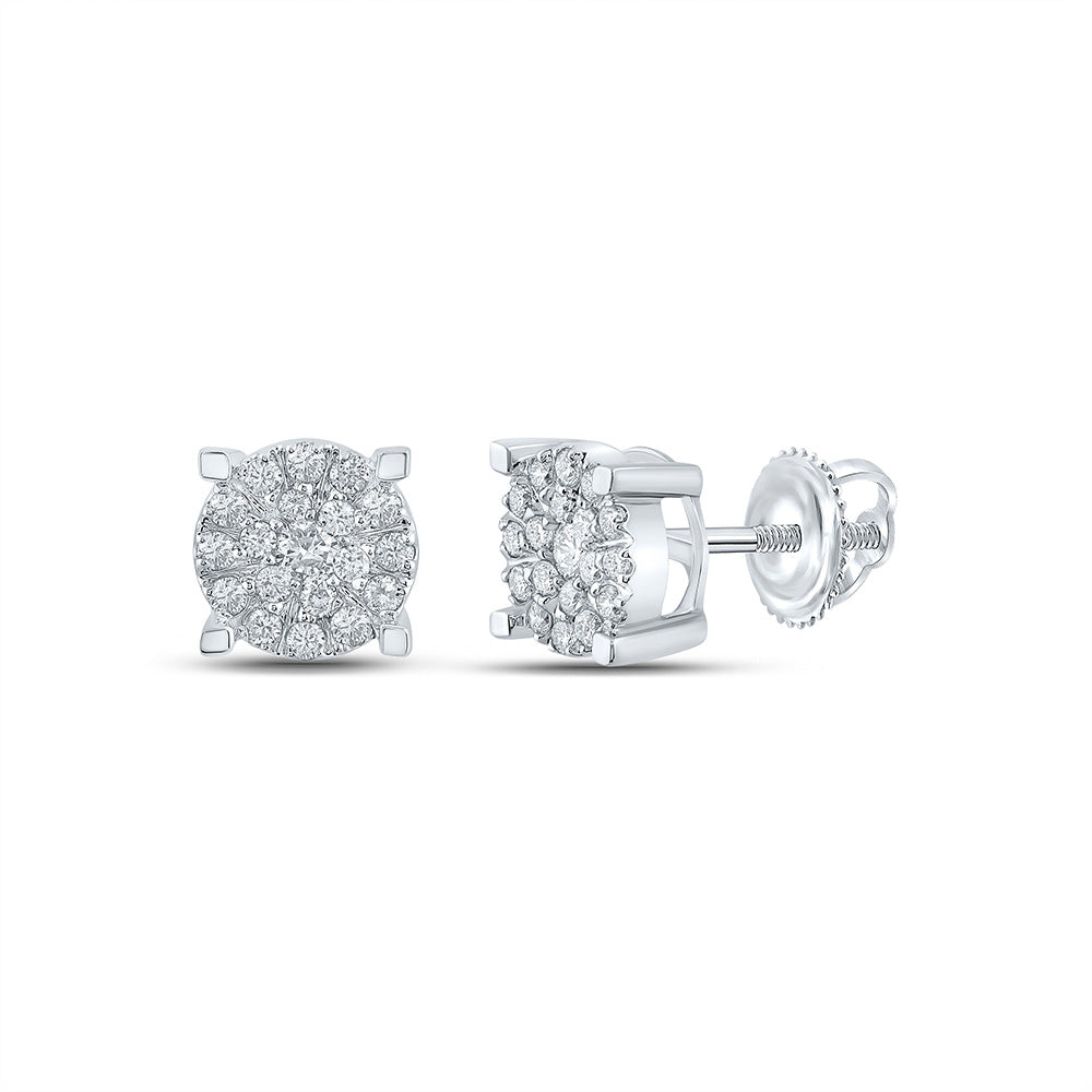 10K White Gold Womens Round Diamond Cluster Earrings 1/2 Cttw