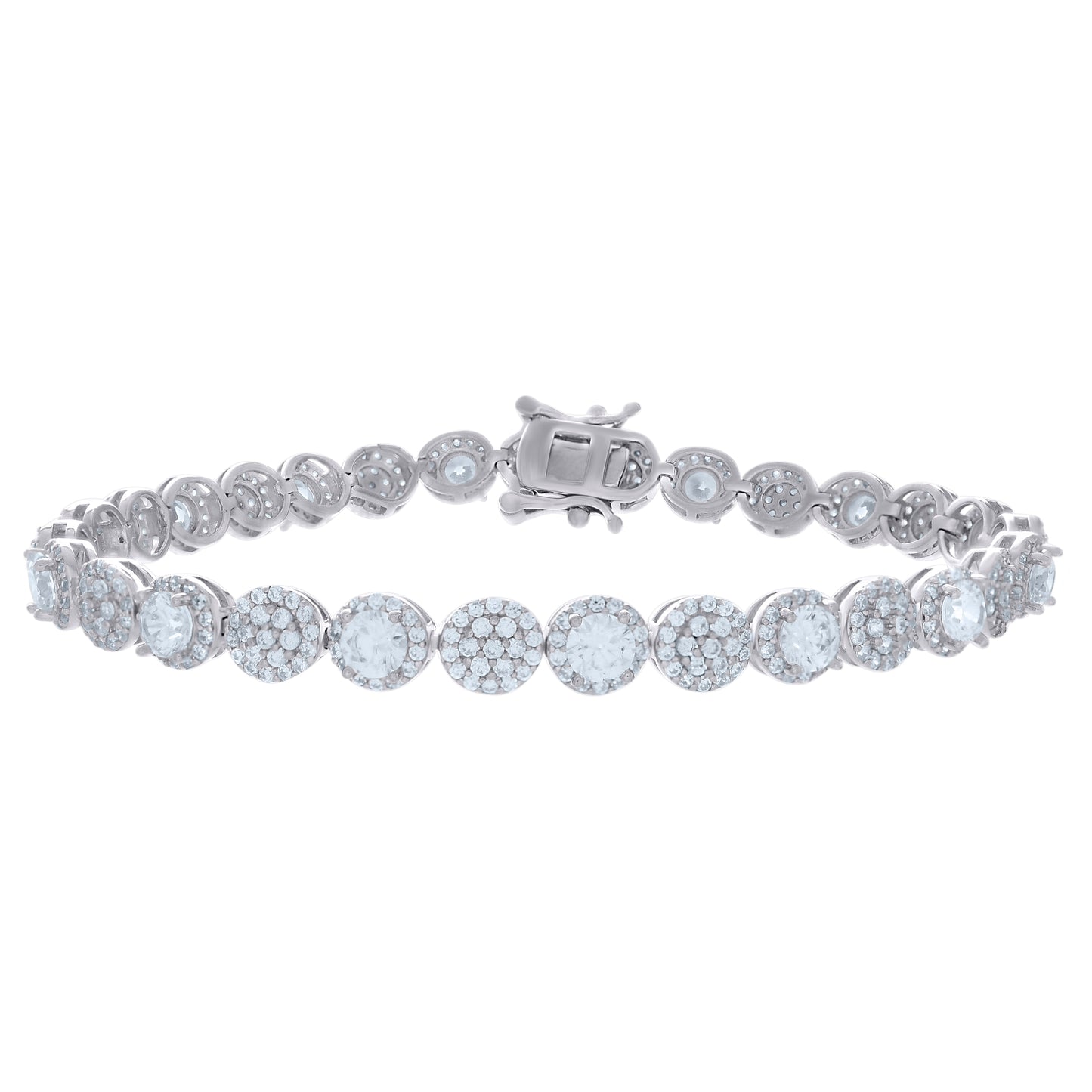 Sterling Silver Womens Cubic-Zirconia Fashion Link Bracelet Size 7 Inches