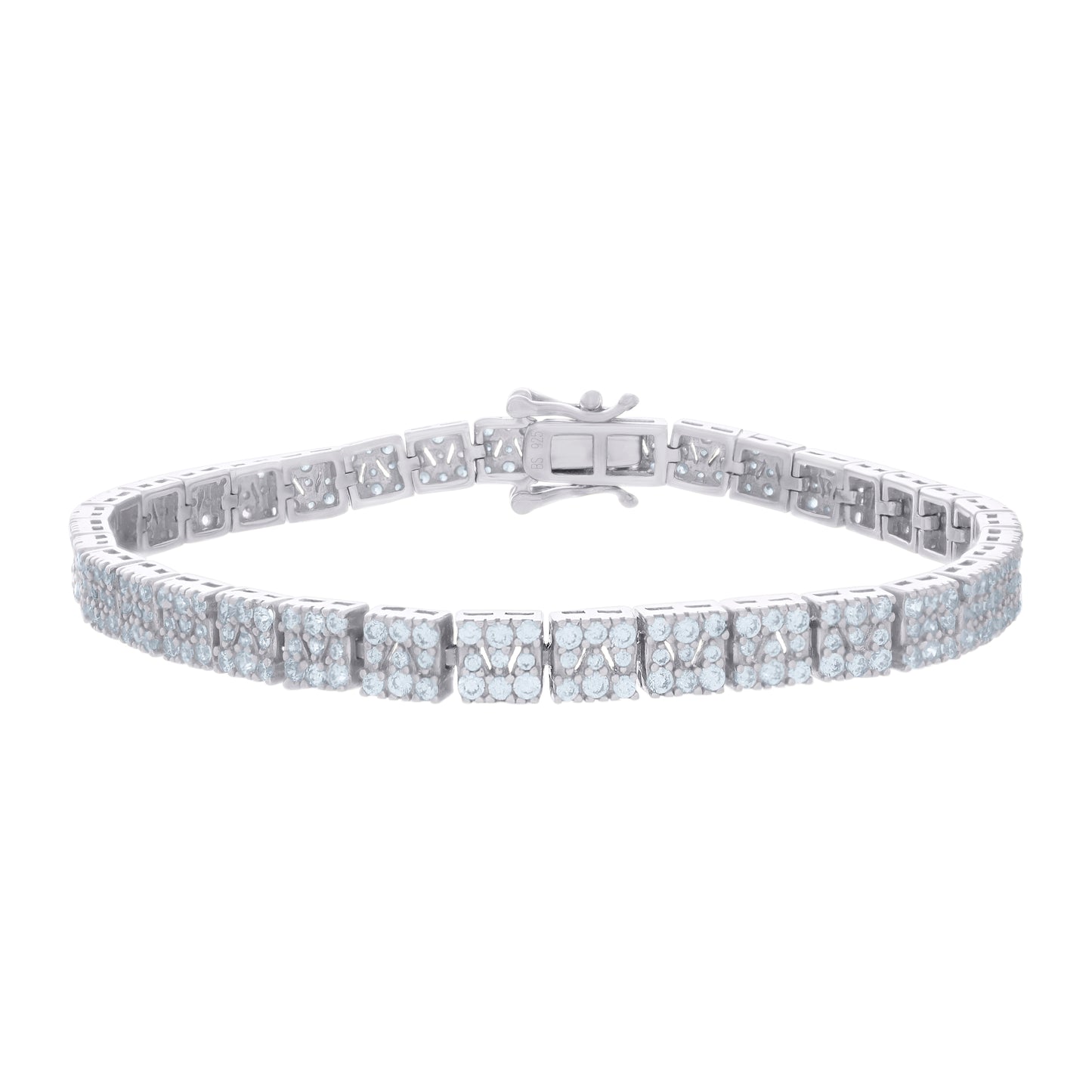 Sterling Silver Womens Cubic-Zirconia Fashion Link Bracelet Size 7 Inches