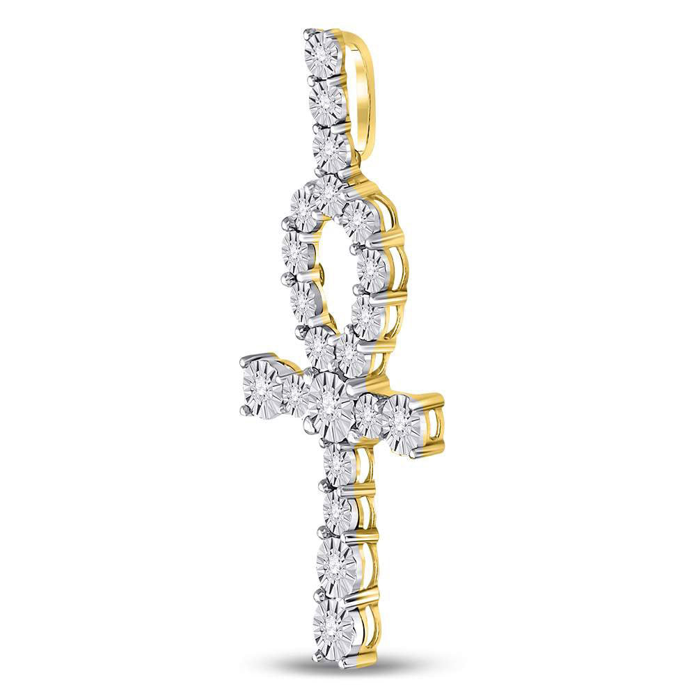 10K Yellow Gold Mens Round Diamond Ankh Cross Charm Pendant 1/5 Cttw, Length: 1.79 In, Width: 0.78 In