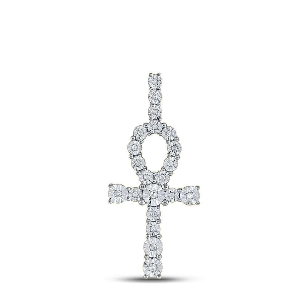 10K Yellow Gold Mens Round Diamond Ankh Cross Charm Pendant 1/5 Cttw, Length: 1.79 In, Width: 0.78 In