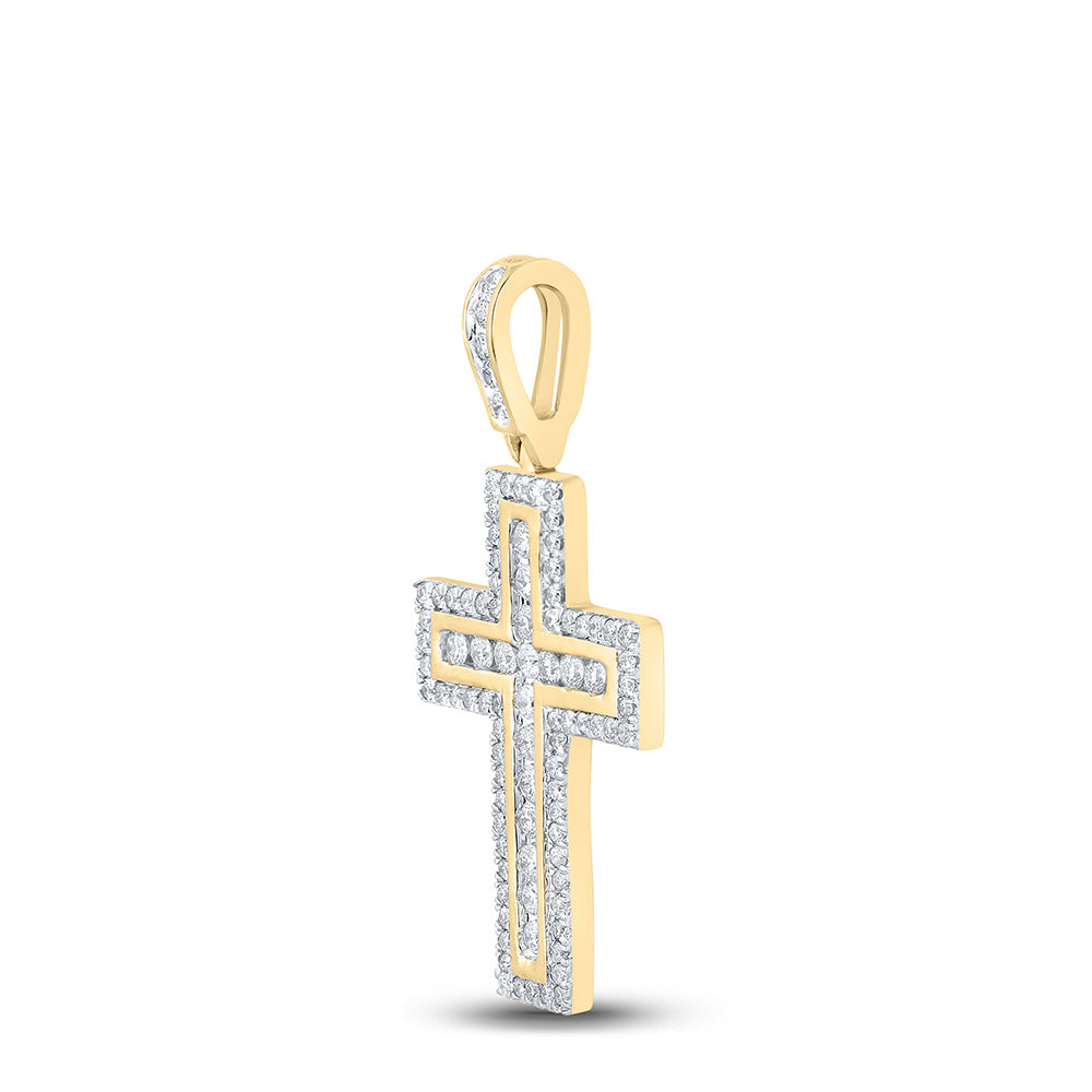 10K Yellow Gold Womens Round Diamond Cross Pendant 1 Cttw, Length: 1.5 In, Width: 0.75 In