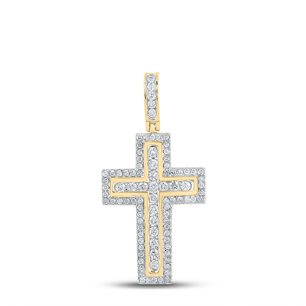 10K Yellow Gold Womens Round Diamond Cross Pendant 1 Cttw, Length: 1.5 In, Width: 0.75 In