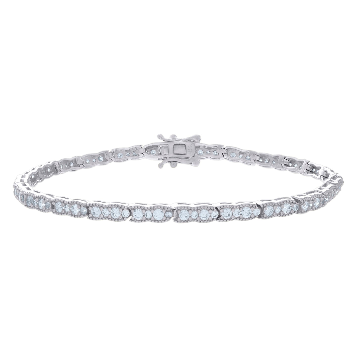 Sterling Silver Womens Cubic-Zirconia Fashion Link Bracelet Size 7 Inches