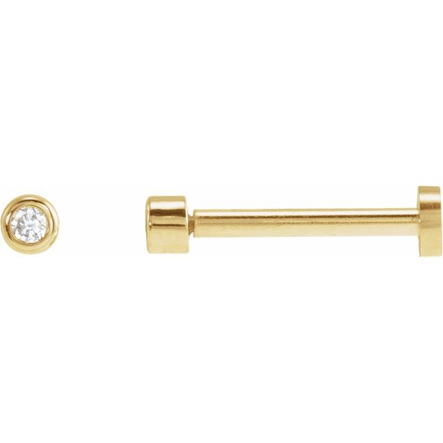 14K Yellow Gold 1.75 Mm Round Tension 6 Mm Polished .02 Ct Natural Diamond Solitaire Bezel-Set Earring With Press Fit Closure