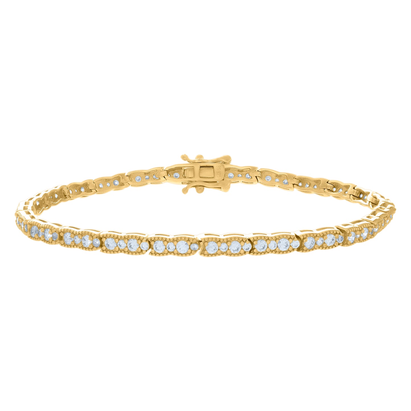 Sterling Silver Womens Cubic-Zirconia Fashion Link Bracelet Size 7 Inches