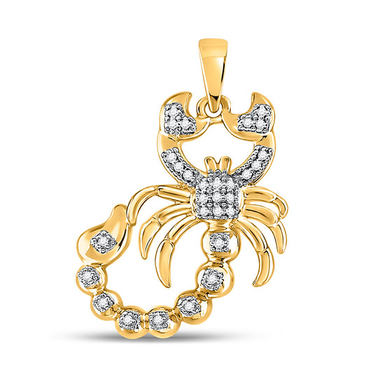 10K Yellow Gold Mens Round Diamond Scorpion Charm Pendant 1/10 Cttw