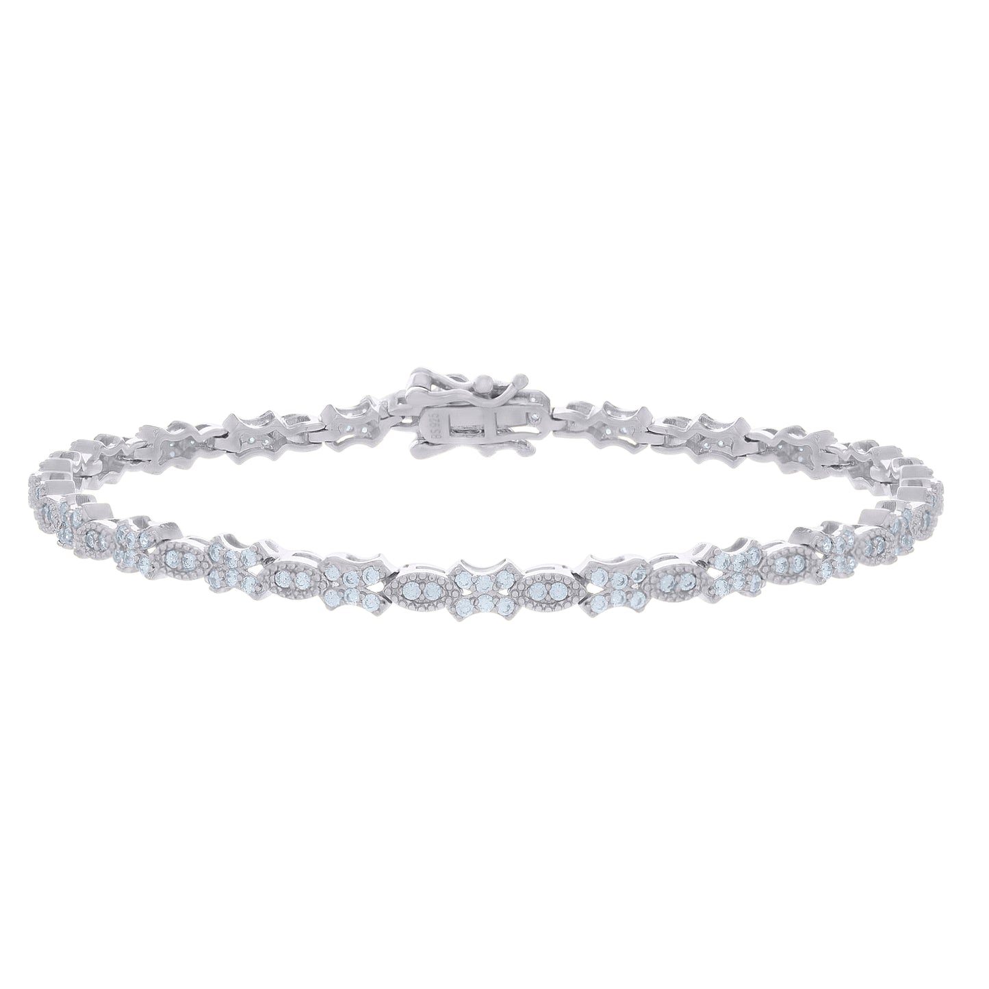 Sterling Silver Womens Cubic-Zirconia Fashion Link Bracelet Size 7 Inches