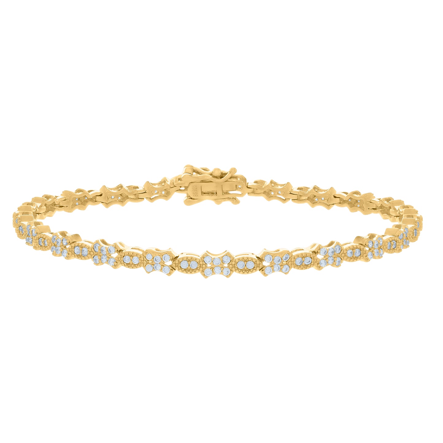 Sterling Silver Womens Cubic-Zirconia Fashion Link Bracelet Size 7 Inches