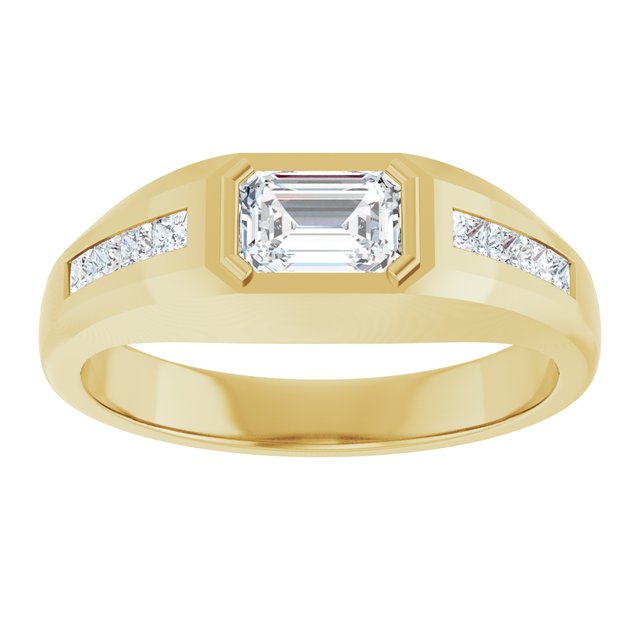14K Yellow Gold Emerald 6.15 X 4.5 Mm Polished 9/10 Ctw Lab-Grown Diamond Band, Size 10