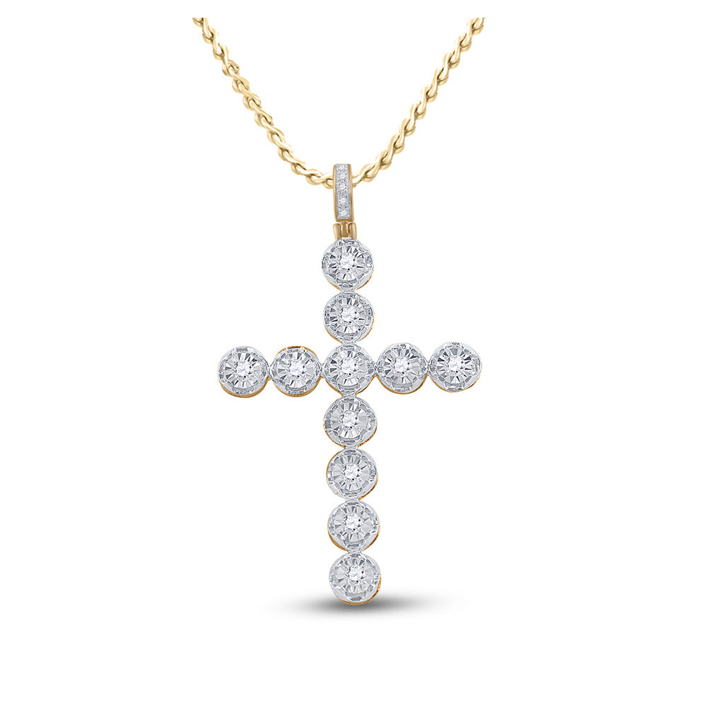 10K Yellow Gold Mens Round Diamond Cross Charm Pendant 5/8 Cttw